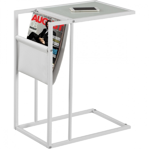 Accent Table in White Metal with Frosted Tempered Glass Top